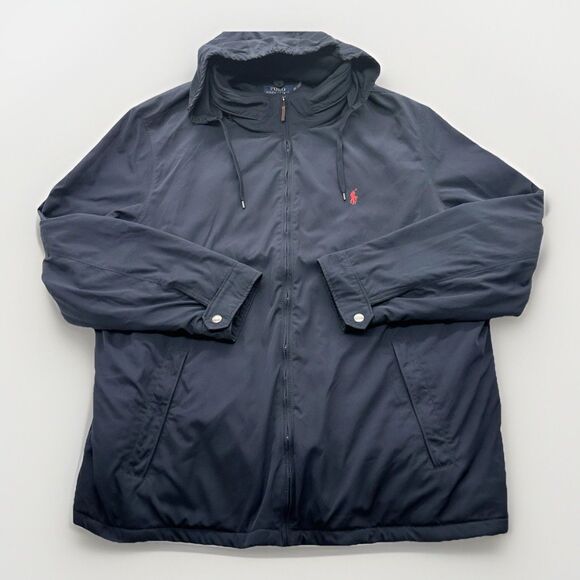 Polo Ralph Lauren Other - Polo Ralph Lauren Mens Jacket 4XLT Tall Hooded Navy Water Repellent Fleece Lined